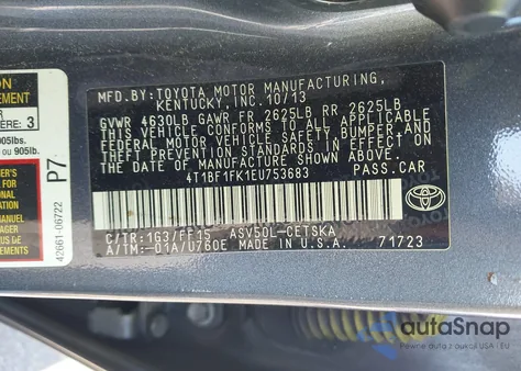 2014 Toyota Camry Se z USA, uszkodzony, nr VIN 4T1BF1FK1EU753683